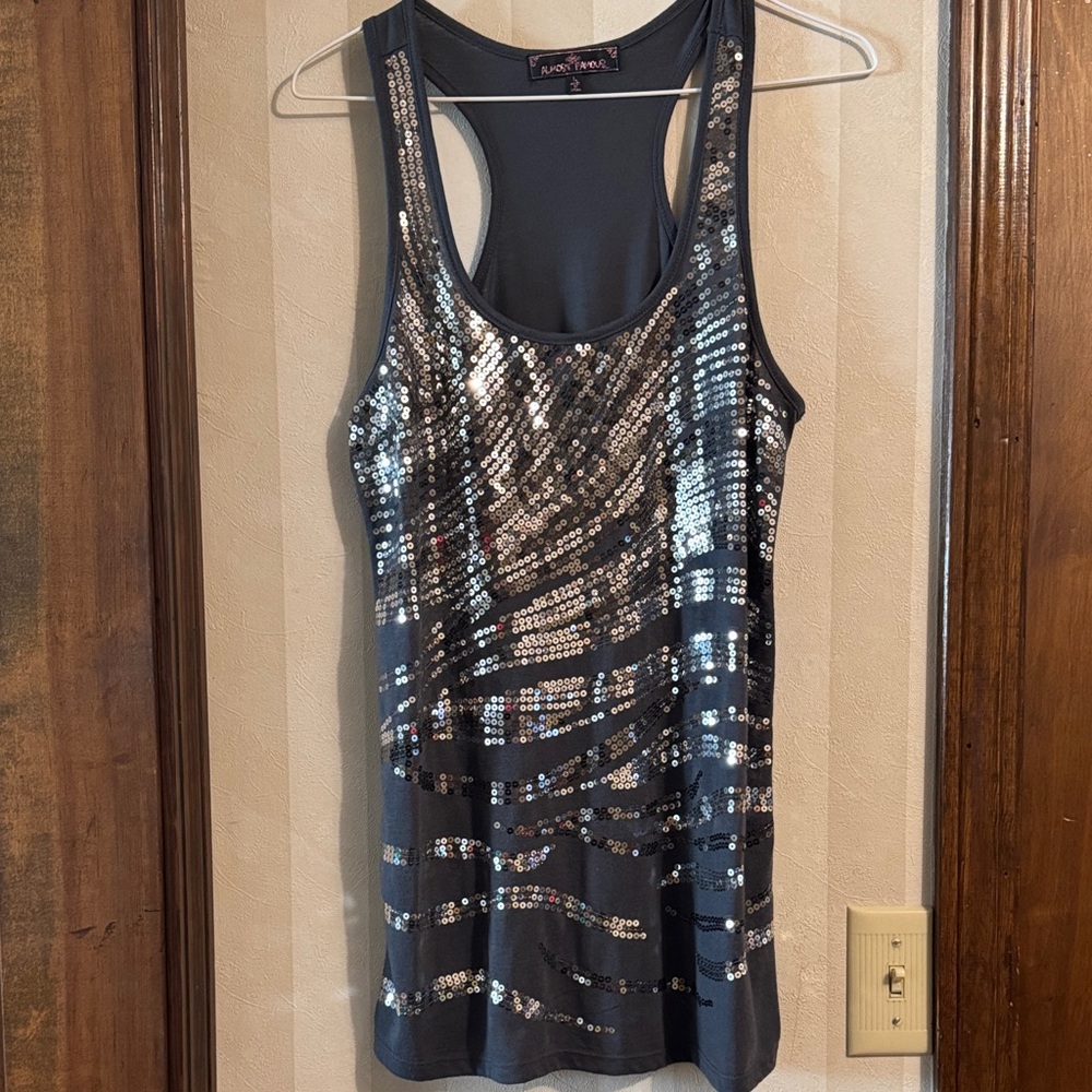 Almost Famous sequins Charcoal Tank Top